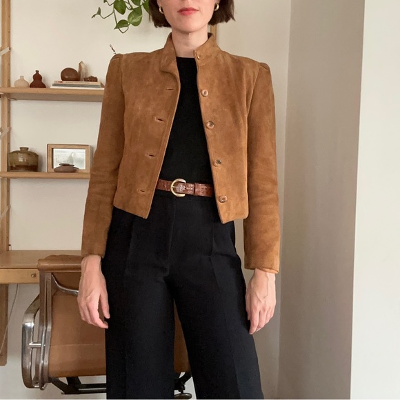 Vintage Jackets & Blazers - Vintage Suede Leather Jacket in Cognac